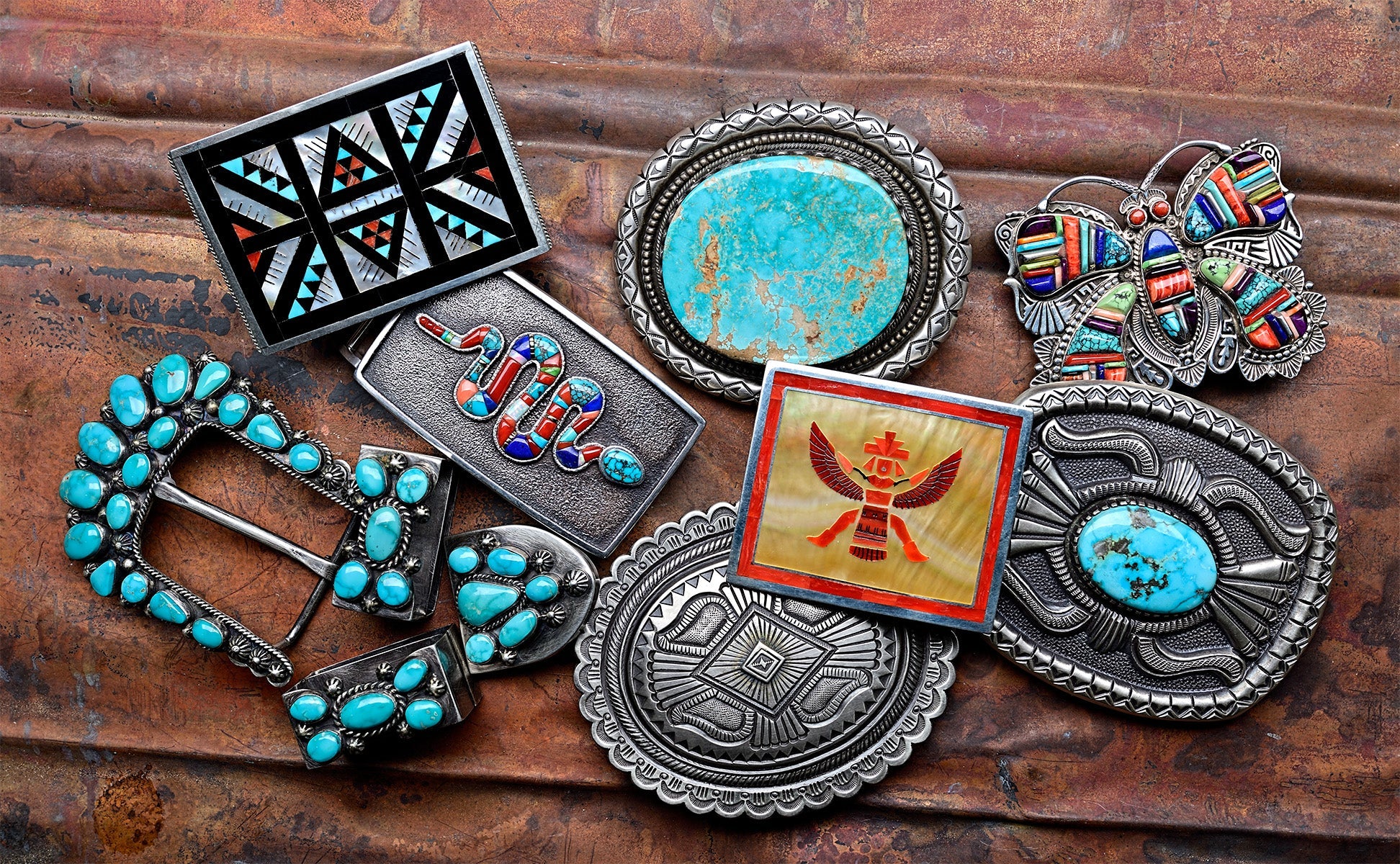 Native American Belt Buckles - Silver, Turquoise, Zuni, & More