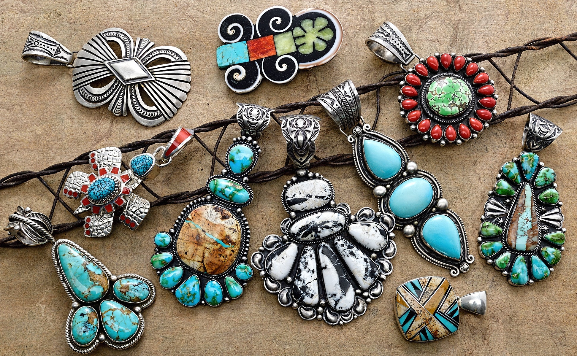 Native American Pendants Pins Inlay, Hopi, Silver, More