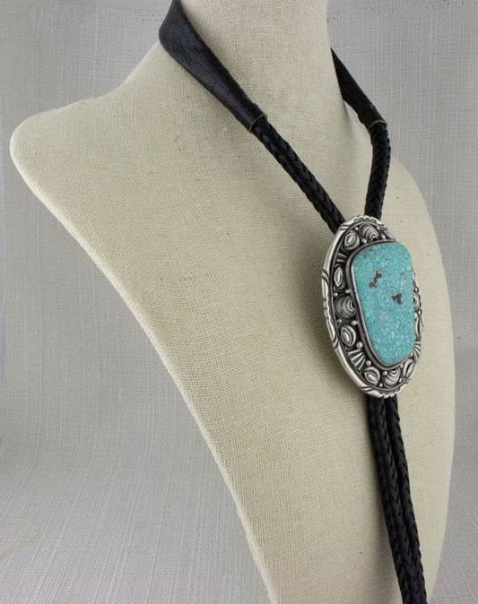Bolo Tie en Turquoise Kingman Birdseye Naturel