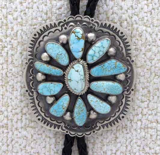 Natural #8 Turquoise Cluster Bolo Tie