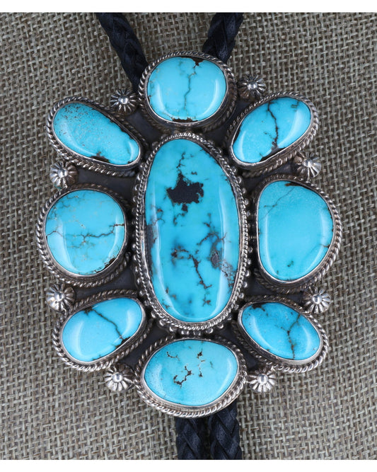 Natural Lone Mountain Turquoise Cluster Bolo Tie