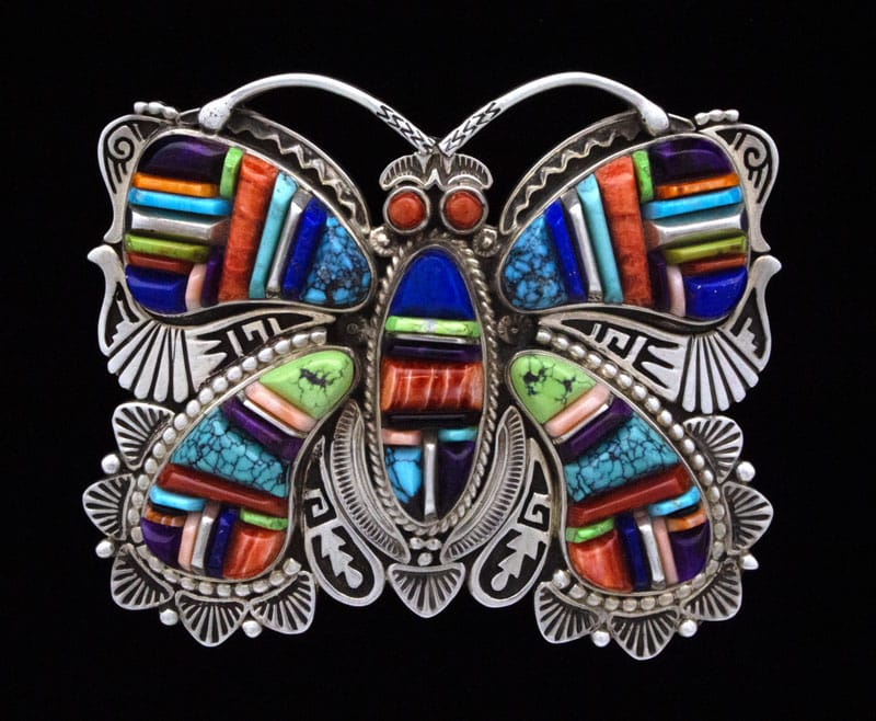 Vintage Pat Areias Sterling Silver and Gemstone Butterfly Belt Buckle Pat Areias Sterling Silver Turquoise Belt Buckle M329 main image 3