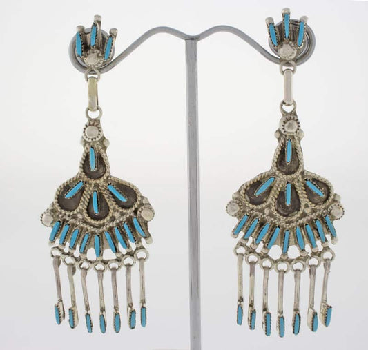 Sleeping Beauty Needlepoint Turquoise Chandelier Style Earrings