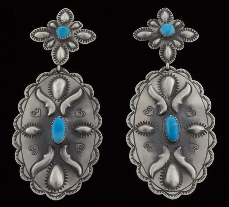 Large Oval Sterling Silver Kingman Turquoise Earrings $265 E