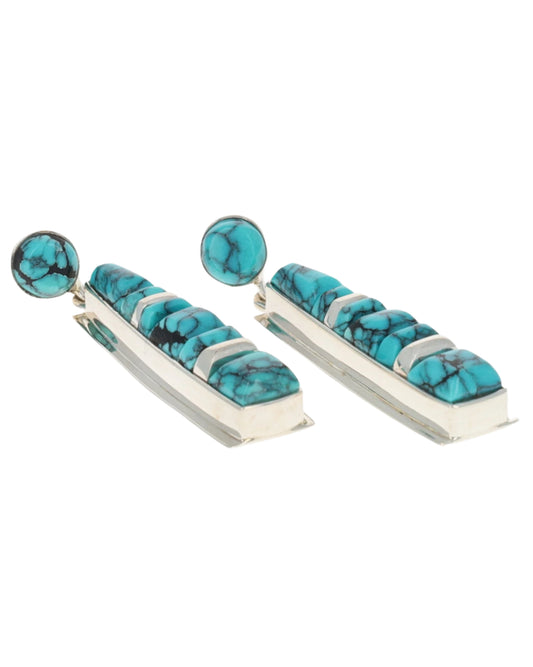 High Grade Natural Cloud Mountain Turquoise Earrings