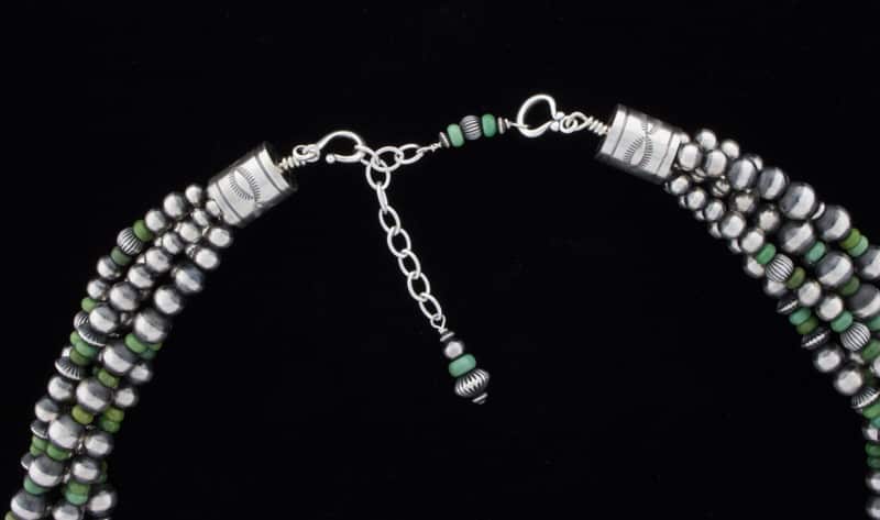 5連スターリングシルバービーズ&ターコイズネックレス、マッチするイヤリングと天然ロイストンターコイズクラスターペンダント付き