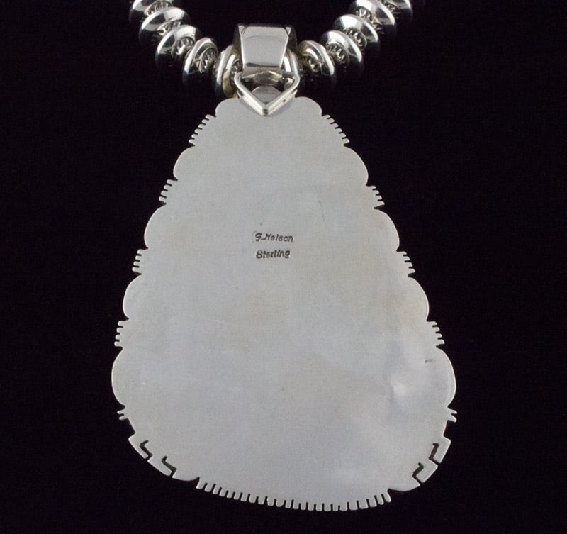 Collier en perles en argent sterling fait main avec pendentif en turquoise naturelle de Candelaria