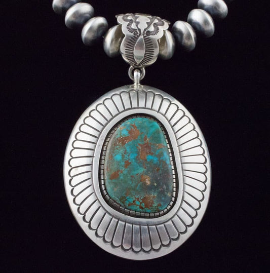 Collier en perles en argent sterling fait main avec pendentif en turquoise bleue naturelle de Pâques