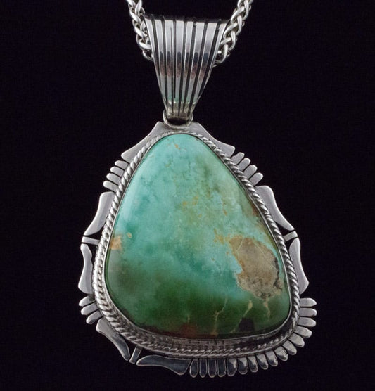 Sterling Silver Chain Necklace With Reversible Natural Royston Turquoise Pendant