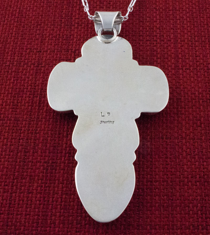 Collana in catena ovale in argento sterling con pendente a croce in marmo bianco lightning