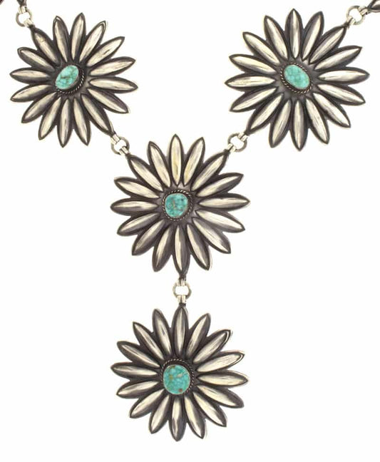Natural Pilot Mountain Turquoise Sunflower Link Chain Necklace