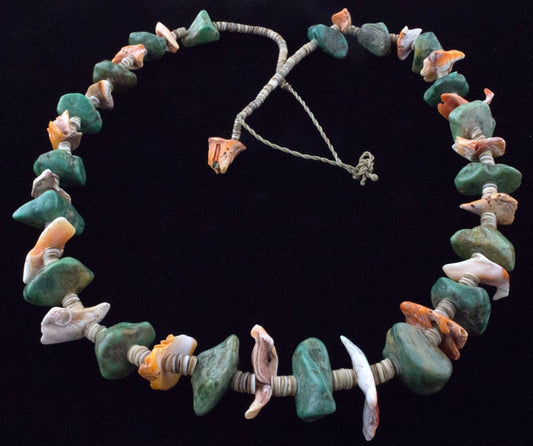 Nevada Green Turquoise Nugget & Lion's Paw Shell Tab Necklace