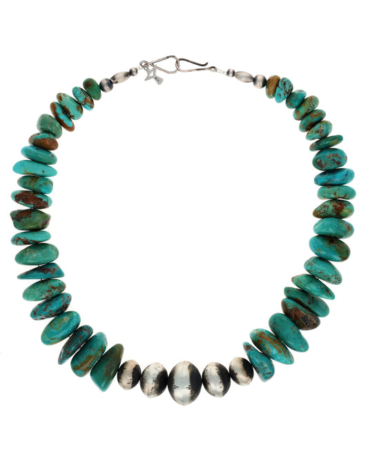 Turquoise Mountain Turquoise Nugget & Sterling Silver Bead Necklace