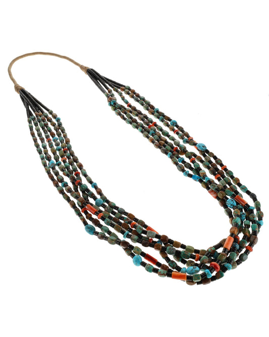 6-Strand Multi-Color Square Cut Bead & Jet Heishi Necklace