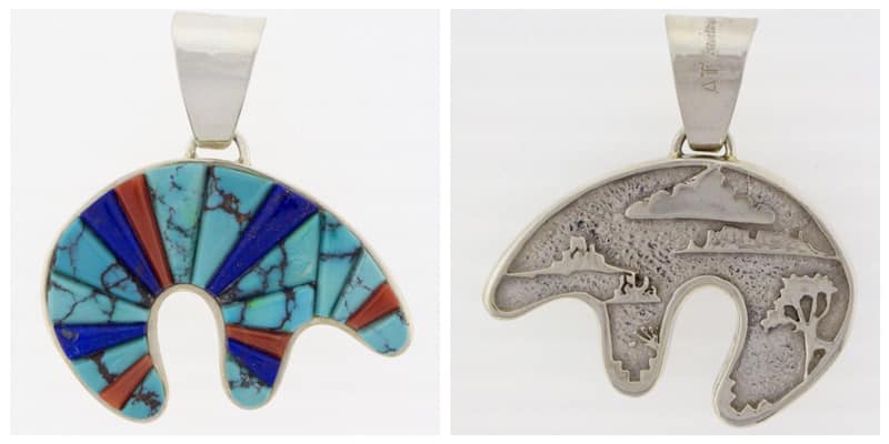 Ciondolo Orso Incastro in Pietra Cubica Rovesciabile Multicolore e Sovrapposizione in Argento Sterling