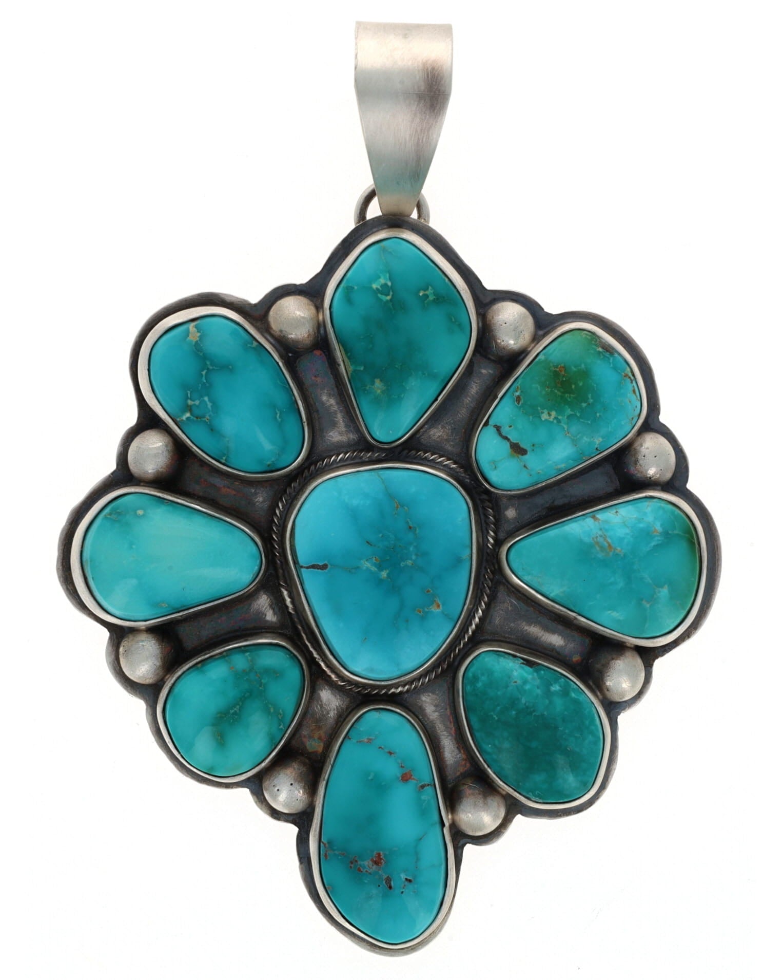 Natural Fox Turquoise Cluster Pendant - $1,115 - PE#1554 - SilverTQ