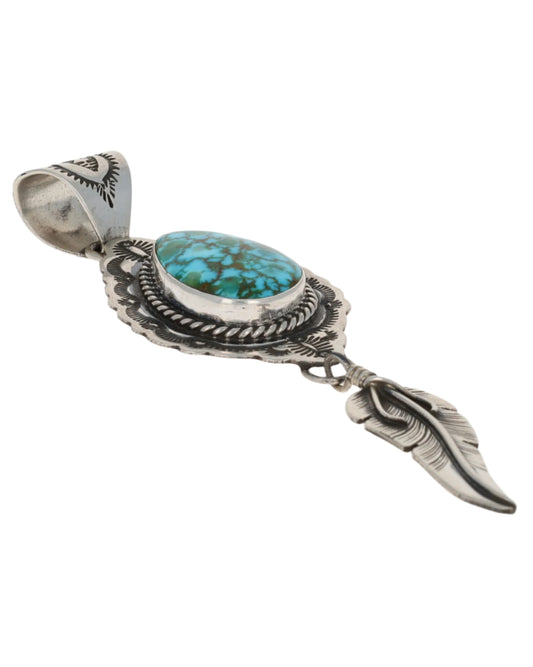 Natural Kingman Turquoise Pendant With Feather Dangle