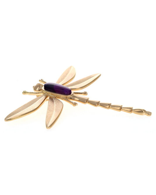 18K Gold Dragonfly Pendant With High Grade Natural Sugilite Gel