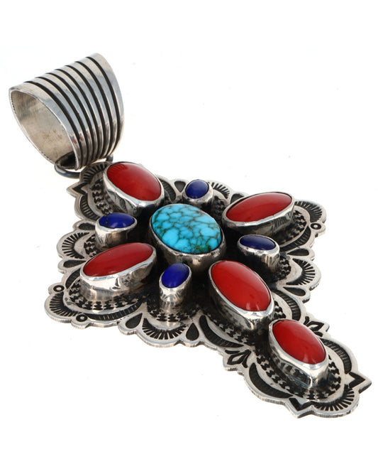 Natural Multi-Stone Cross Pendant