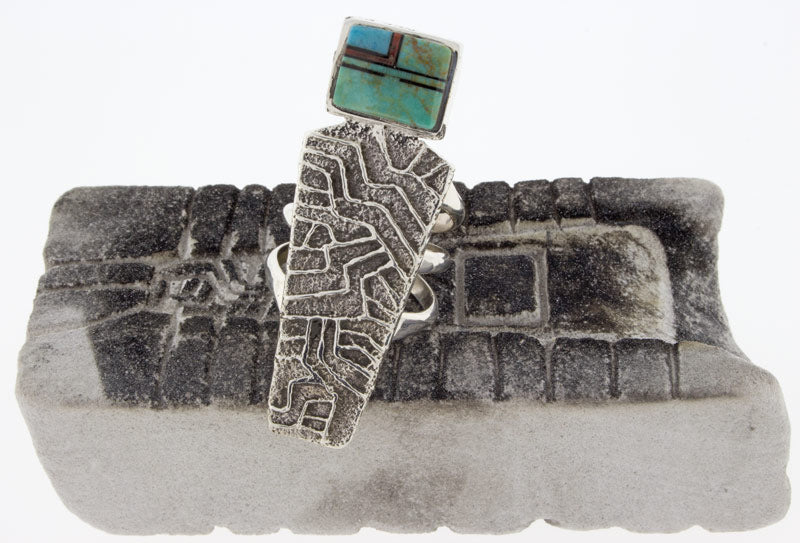 Bague en argent sterling avec inlay de pierres multiples