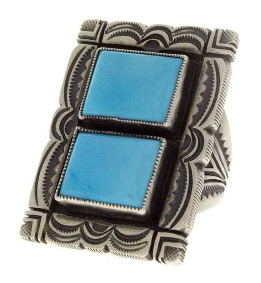 Natural Sleeping Beauty Turquoise 2-Stone Shadowbox Ring
