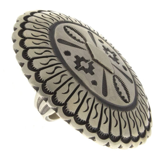 Sterling Silver Concho Style Statement Ring