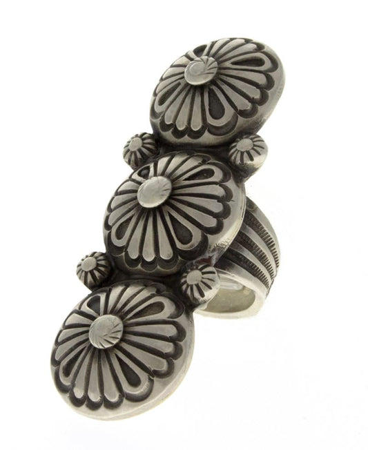 Sterling Silver Triple-Stacked Concho Style Statement Ring