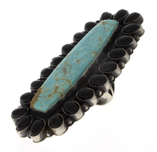 #8 Turquoise Statement Ring With Black Onyx Surround