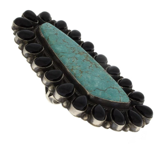 #8 Turquoise Statement Ring With Black Onyx Surround