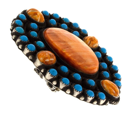 Orange Spiny Oyster & Sleeping Beauty Turquoise Statement Ring