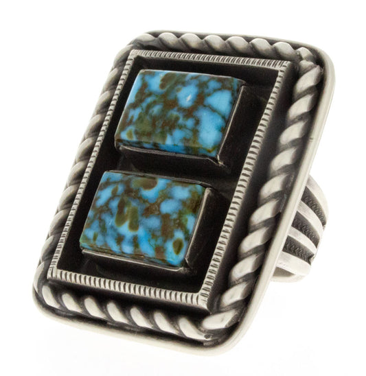 Natural Timberline Turquoise 2-Stone Shadowbox Statement Ring