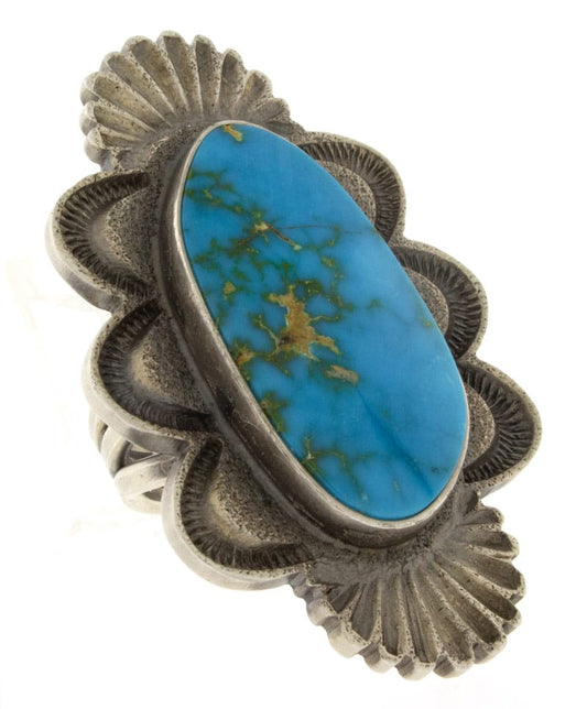 Natural Blue Gem Turquoise Sandcast Statement Ring