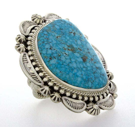 High Grade Natural Kingman Water Web Turquoise Statement Ring