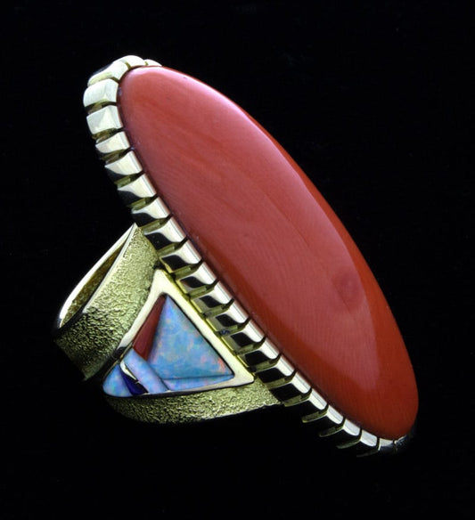 18K Gold Statement Ring With High Grade Natural Salmon Coral