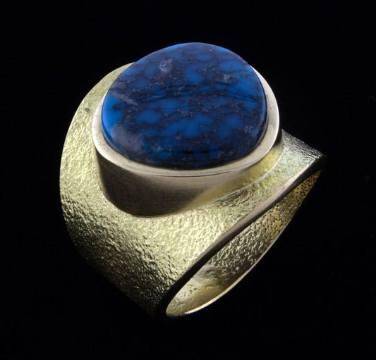 Tufa Cast 18K Gold Ring With Natural Ithaca Peak Turquoise Stone