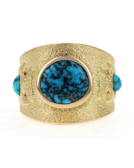 Bague en or 18 carats avec pointe de flèche et turquoise naturelle de haute qualité de Lone Mountain