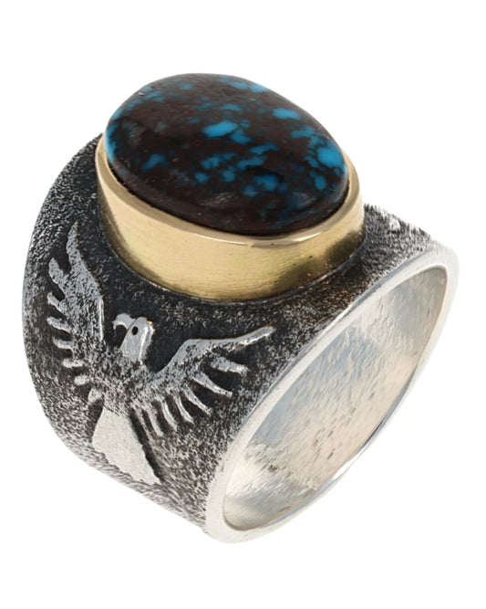 Thunderbird Ring With High Grade Natural Bisbee Turquoise
