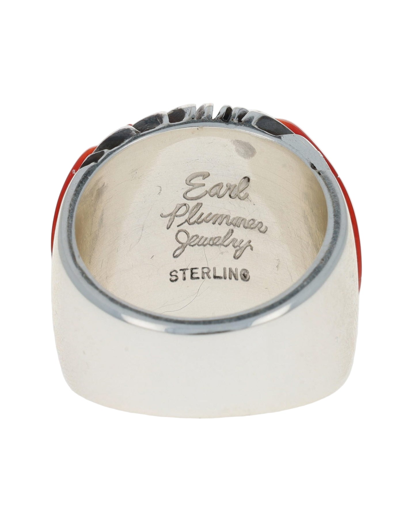High Grade Natural Mediterranean Coral Raised Wave Inlay Ring