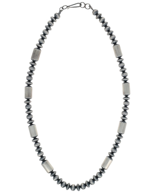 Handmade Sterling Silver Fluted Round Bead, Saucer Bead & Barrel Bead Necklace