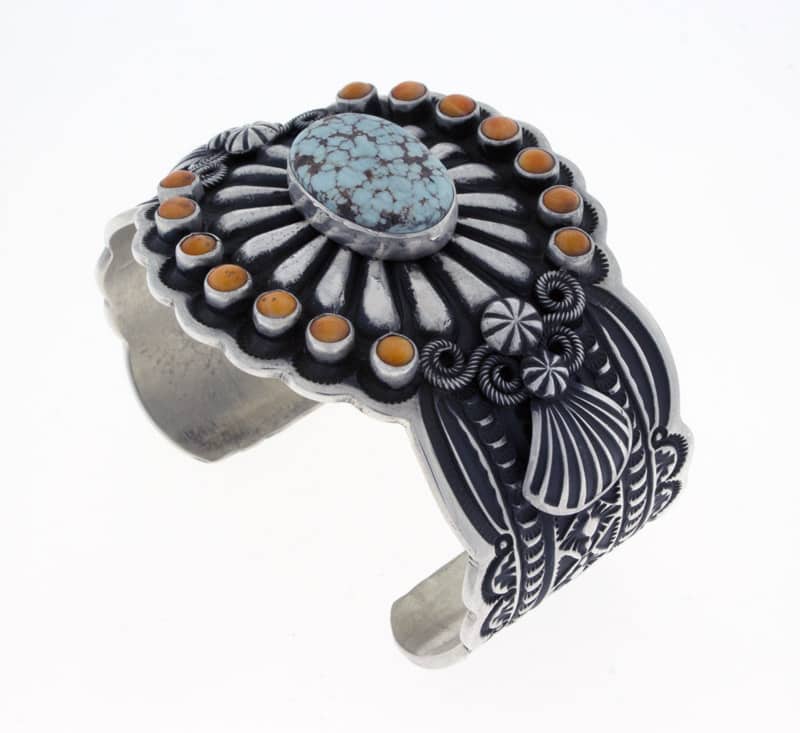 Bracelet en turquoise de Natural Dry Creek avec un entourage en huître épineuse orange