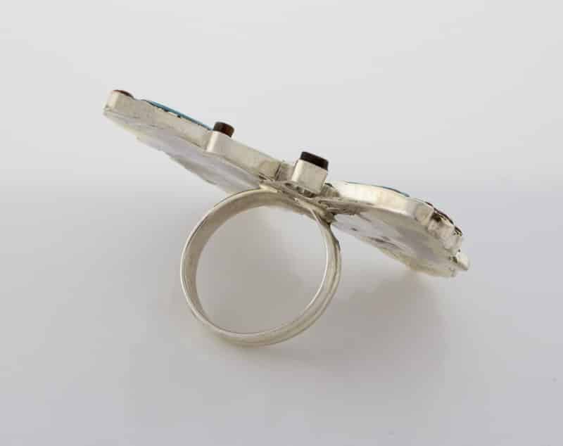 マルチストーンインレイバタフライブレスレットとマッチングリングセット