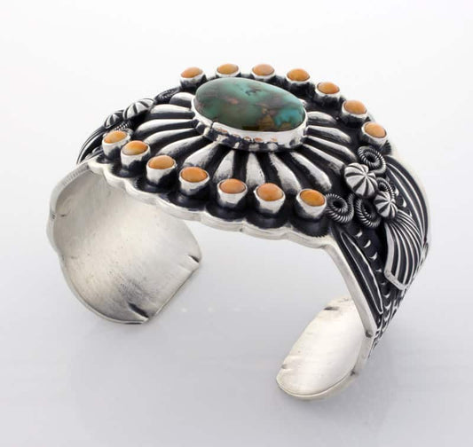 Natural Royston Turquoise Bracelet With Orange Spiny Oyster Surround