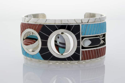 Multi-Stone Inlay Bracelet With 2 Rotational God's Eye Discs