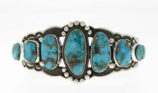 Bracciale a fila di 7 pietre in Turchese Kingman Naturale