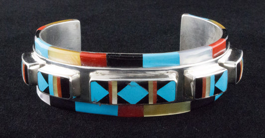 Multi-Stone Inlay Bracelet With Raised Center Row