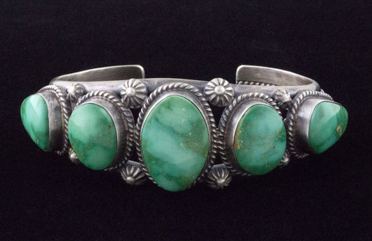 High Grade Natural Emerald Valley Turquoise 5-Stone Row Bracelet