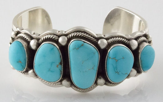 High Grade Natural Royal Blue Turquoise 5-Stone Row Bracelet