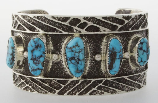 Bracciale a fila di 5 pietre in Tufa Stone con Turchese di Kingman