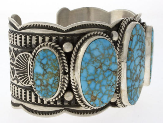 Bracelet en rangée de 5 pierres en turquoise Kingman Birdseye naturel