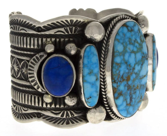 Natural Birdseye Kingman Turquoise & Natural Lapis 5-Stone Row Bracelet